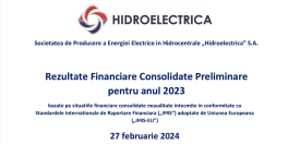 PROFIT URIAS PENTRU HIDROELECTRICA – Societatea de stat a inregistrat in 2023 un profit de peste 6 miliarde de lei, in crestere cu 42% fata de anul trecut. Rezultatele financiare au fost depuse la Bursa de Valori Bucuresti (Document)