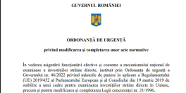 Ordonanta pentru investitiile straine facute in Romania. Se majoreaza pragul valoric de la 2 milioane de euro la 5 milioane de euro pentru procedura de examinare (Document)