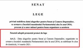 ALEGERILE PARLAMENTARE, IN MARTIE 2021 – Proiectul de lege, adoptat in Senatul Romaniei (Document)