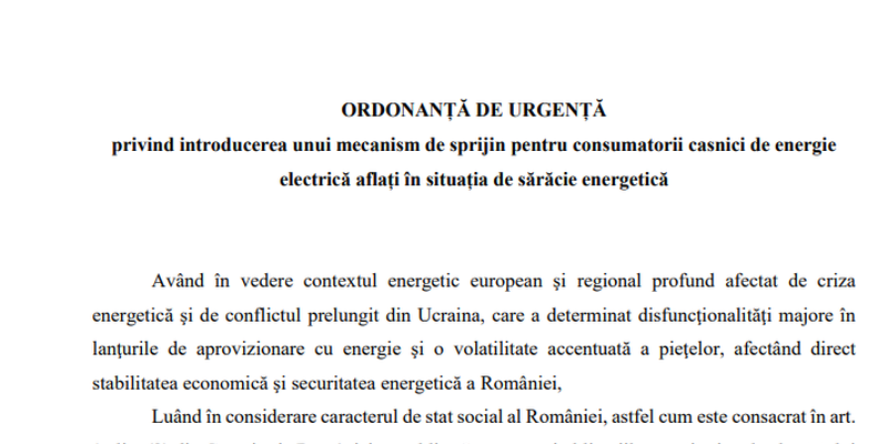50 lei de la stat pentru plata facturilor la energie (Document)
