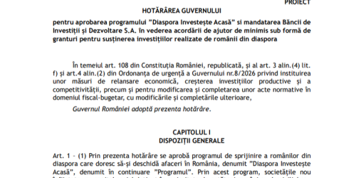 100 milioane euro pentru romanii din Diaspora care vor sa investeasca in tara (Document)