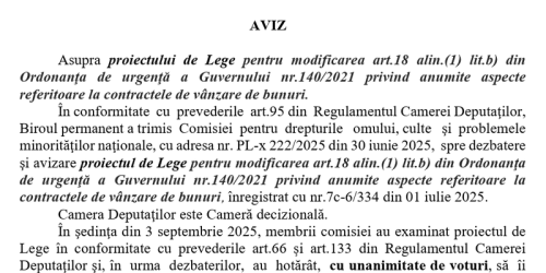 Amenzi in valoare de 25.000 lei pentru comerciantii care nu inlocuiesc bunurile neconforme: aviz in Camera Deputatilor (Document)