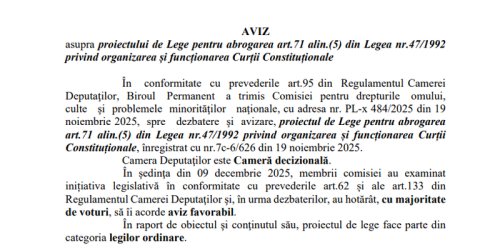 Aprobare in Parlament pentru taierea bonusului de pensie primit de judecatorii Curtii Constitutionale (Avizul)