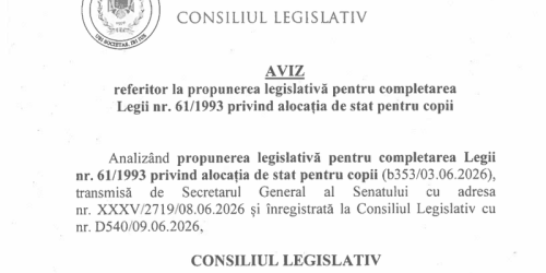 Aviz pe proiectul de lege privind alocatia copiilor. Consiliul Legislativ a dat aviz pozitiv (Document)