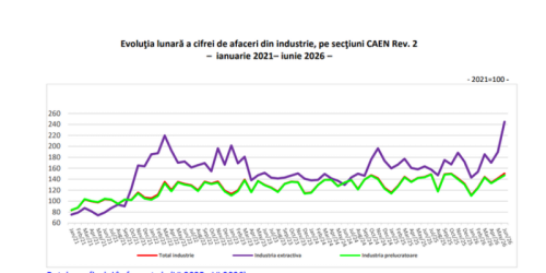 Evoluția afacerilor din industrie: creștere față de mai 2026 și iunie 2025, scădere ușoară față de primul semestru din 2025 (Document)