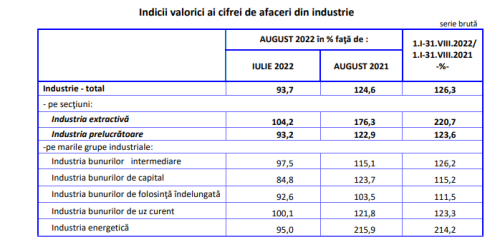 INDUSTRIA ROMANIEI: CIFRA DE AFACERI – Raportul Institutului National de Statistica (Document)