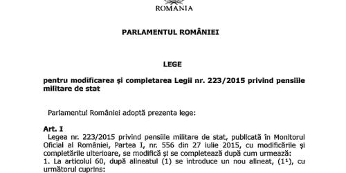 Lege pentru pensiile militare: “Se actualizeaza ori de cate ori se majoreaza componentele salariale ale personalului activ” (Proiectul)