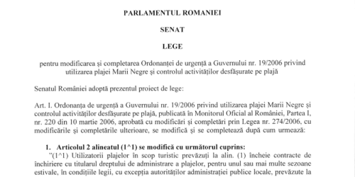 Legea plajelor, in Senat. Proiectul prevede ca 20% din suprafata sa fie lasata la liber, fara plata (Document)