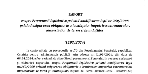 Vot pe legea asigurarii locuintelor: s-a dat raport de respingere in Senat (Raportul)