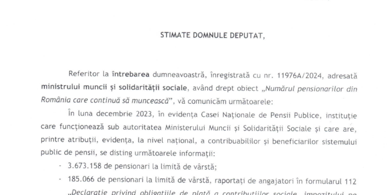 APROAPE 200.000 DE ROMANI INCASEAZA SI PENSIE SI SALARIU – La sfarsitul lui 2023 erau 3,67 milioane de pensionari. Iata cifrele Ministerului Muncii (Document)