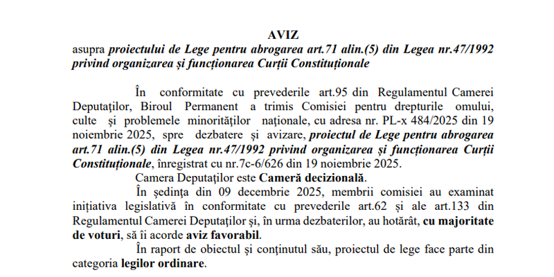 Aprobare in Parlament pentru taierea bonusului de pensie primit de judecatorii Curtii Constitutionale (Avizul)