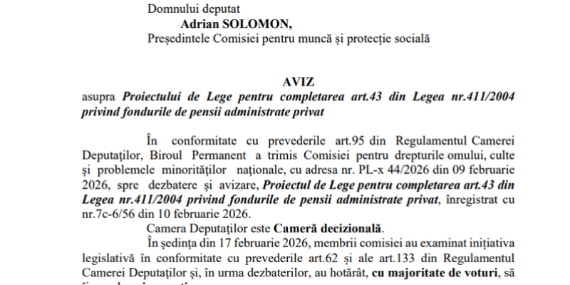 Aviz negativ pe proiectul de lege privind fondurile de pensii. Initiativa legislativa prevede marirea contributiei la Pilonul II de pensii (Avizul)