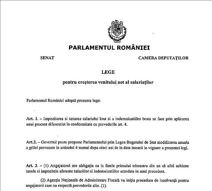 COTA PROGRESIVA DE IMPOZITARE? – Proiectul de lege, depus in Parlament (Document)