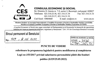 DECONTAREA CHELTUIELILOR: SINDICATE VS PATRONATE – Punctele de vedere exprimate in Consiliul Economic si Social. Una din parti a avizat favorabil. Votul negativ: 