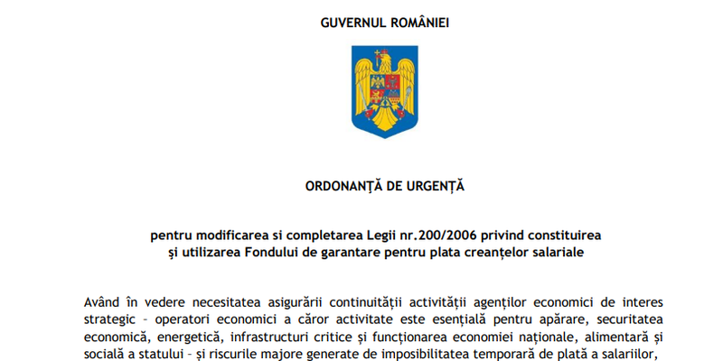 Guvernul mareste garantiile pentru plata salariilor. Ministerul Muncii da Ordonanta de Urgenta (Document)