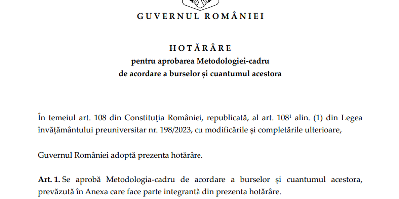 Hotarare pentru bursele elevilor: s-a decis cati bani vor primi (Document)