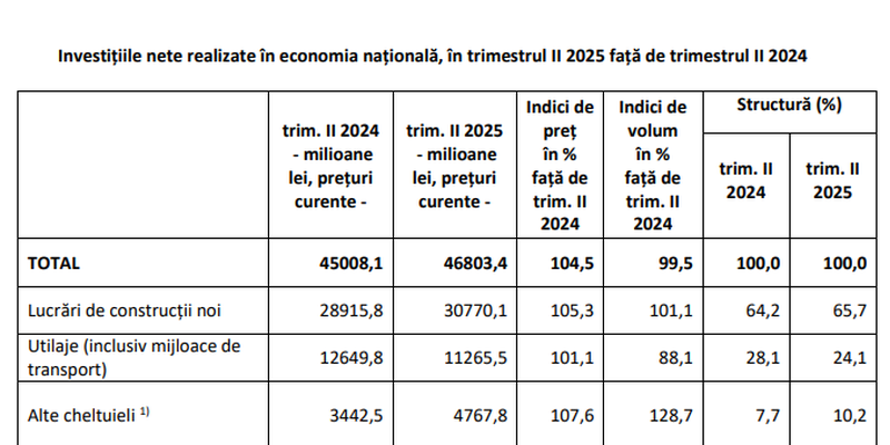 Investitiile in economie: banii care au intrat in circuit (Document)