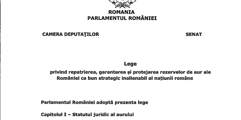 Lege pentru aducerea in Romania a rezervei de aur: 