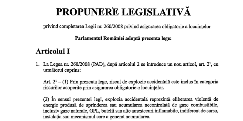 Lege pentru asigurarea obligatorie a locuintelor: avizele primite. Se cere includerea riscului de explozie accidentala de gaze in politele PAD (Document)