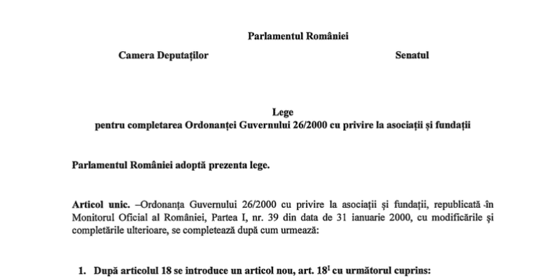 Lege privind modificarea prevederilor cu privire la asociatii si fundatii: “Posibilitatea detasarii personalului si utilizarii descentralizate a resurselor, fara infiintarea unor noi persoane juridice” (Proiectul)