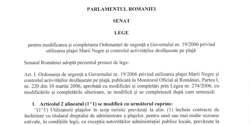 Legea plajelor, in Senat. Proiectul prevede ca 20% din suprafata sa fie lasata la liber, fara plata (Document)