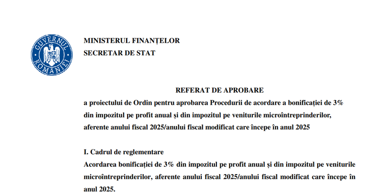 Ordin pentru acordarea bonificatiei de 3% din impozitul pe profit pentru antreprenori: conditiile puse de stat (Document)