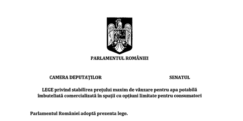 Plafonarea pretului la apa imbuteliata. Masura ar putea sa se aplice in aeroporturi, gari: “Aceste spatii sunt caracterizate ca avand o clientela captiva'' (Proiectul)
