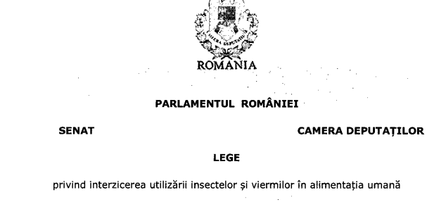 PROIECT PENTRU INTERZICEREA UTILIZARII INSECTELOR IN ALIMENTATIA UMANA – AUR a scris legea: 