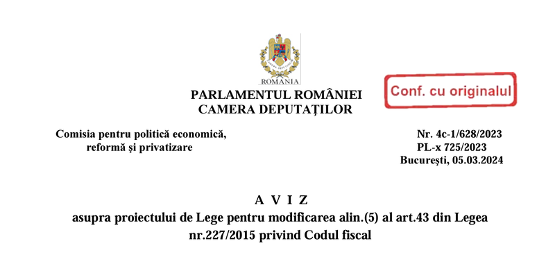 UNANIMITATE PENTRU SCUTIREA IMPOZITULUI PE DIVIDENDE – Comisia pentru politica economica si reforma din Camera Deputatilor a avizat favorabil proiectul de lege pentru modificarea Codului fiscal. Schimbarile vizeaza fondurile de pensii private sau facultative (Avizul)