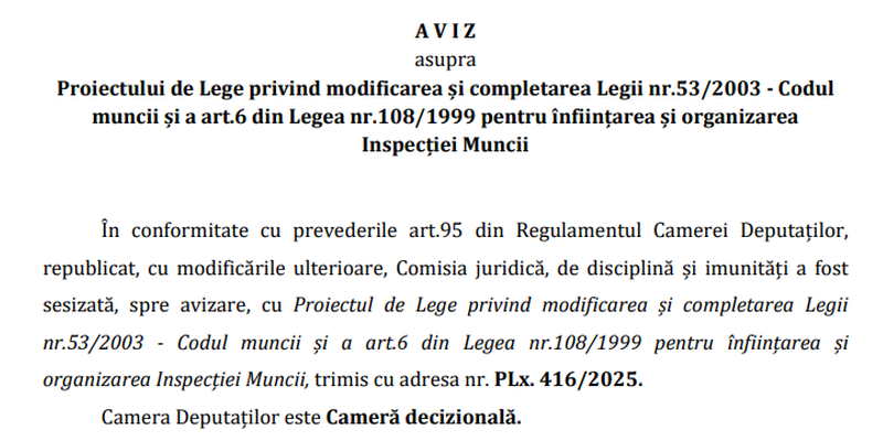 Unda verde pentru modificarea Codului Muncii (Avizul)