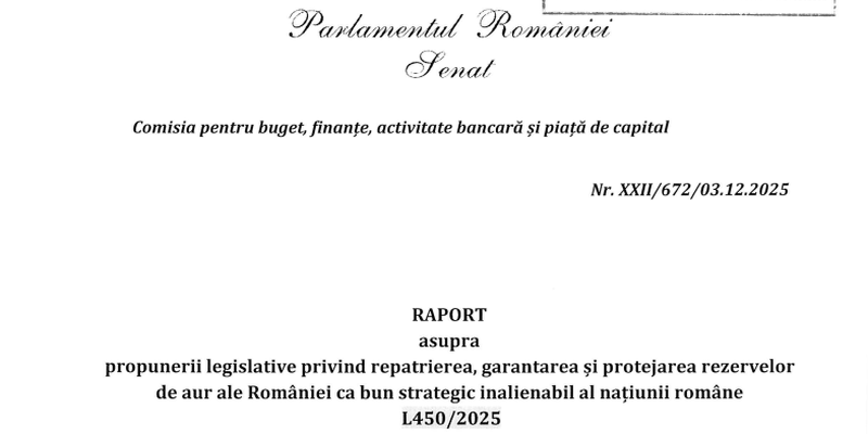 Val de avize negative pe proiectul de lege care prevede aducerea rezervei de aur in tara (Document)