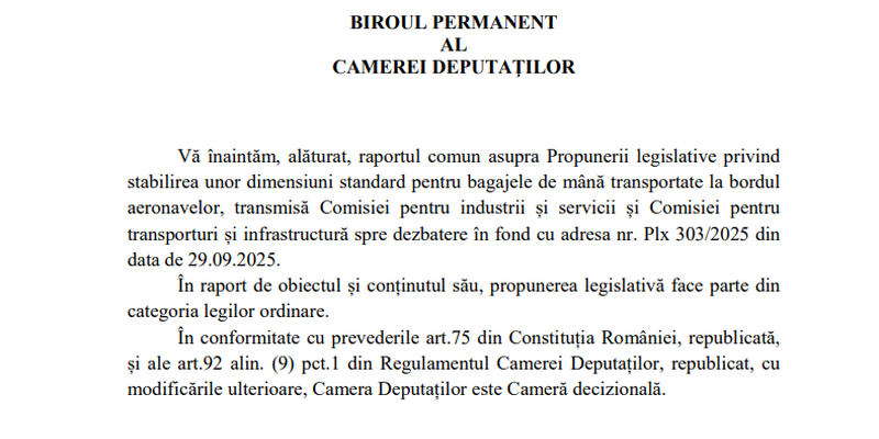 Vot in Parlament pe taxele privind bagajele luate de romani in avion (Document)